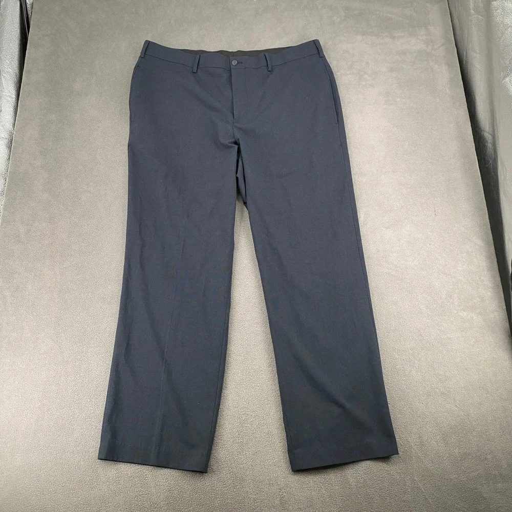 Van Heusen Mens Navy Blue Micro Pattern Dress Pants 40x32 Flat Front Trousers